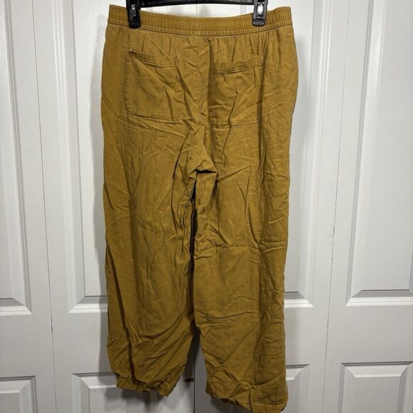 Old Navy Linen Pants Womens M Mustard Yellow Elastic Waist Boho Coastalcore - Picture 2 of 9